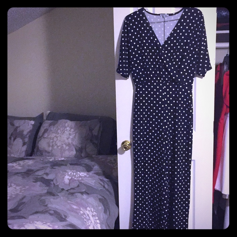 White and Navy Polka Dot Palazzo Jumpsuit